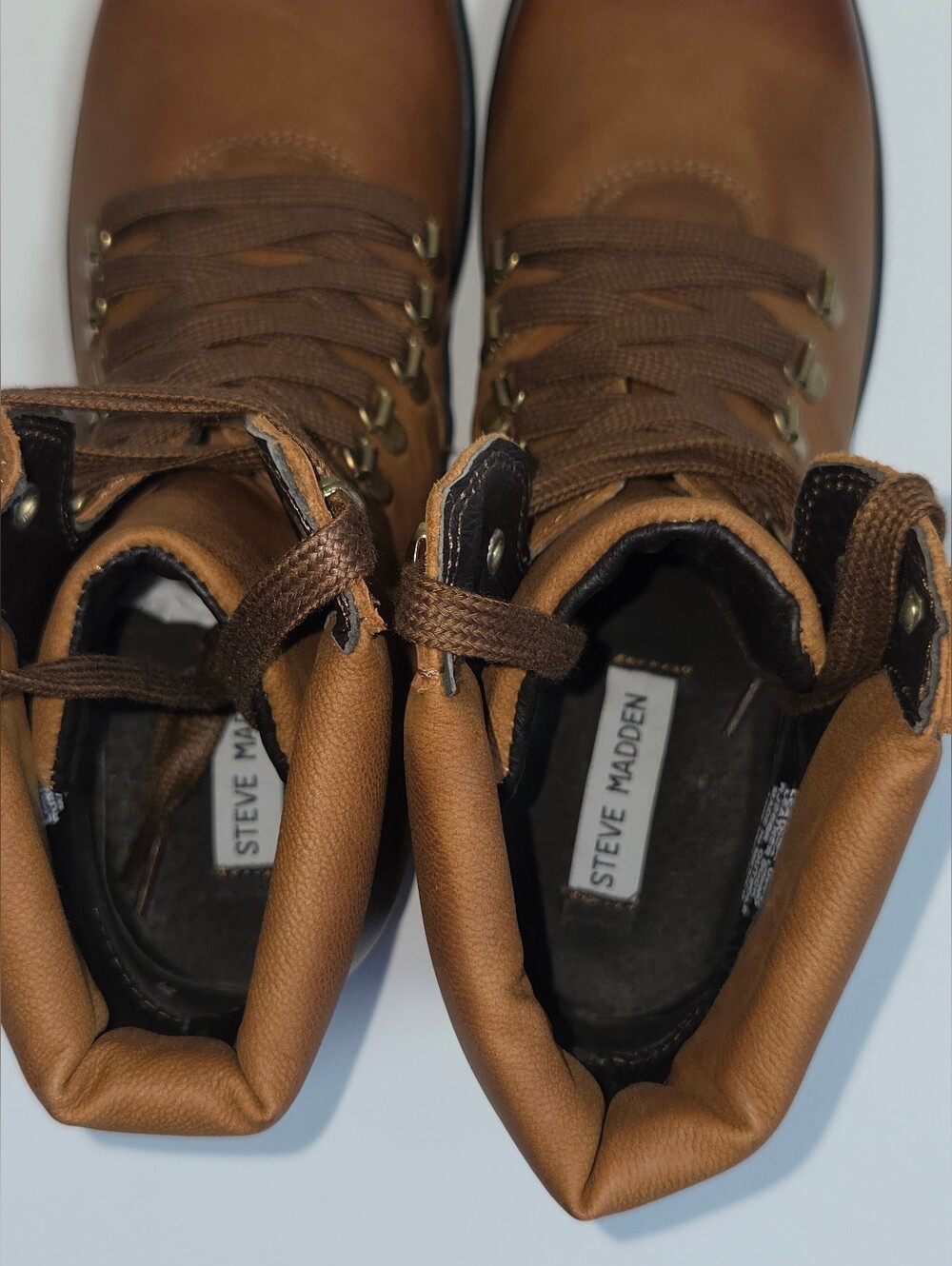 Steve Madden CALWAY Leather Lug Sole Hiker Combat Boots Brown Womens 11 - Picture 4 of 16